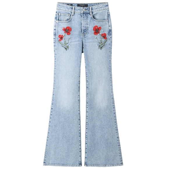 MISS SIXTY Light Blue Flare Jeans with Red Floral Embroidery Size 26 - Picture 4 of 16